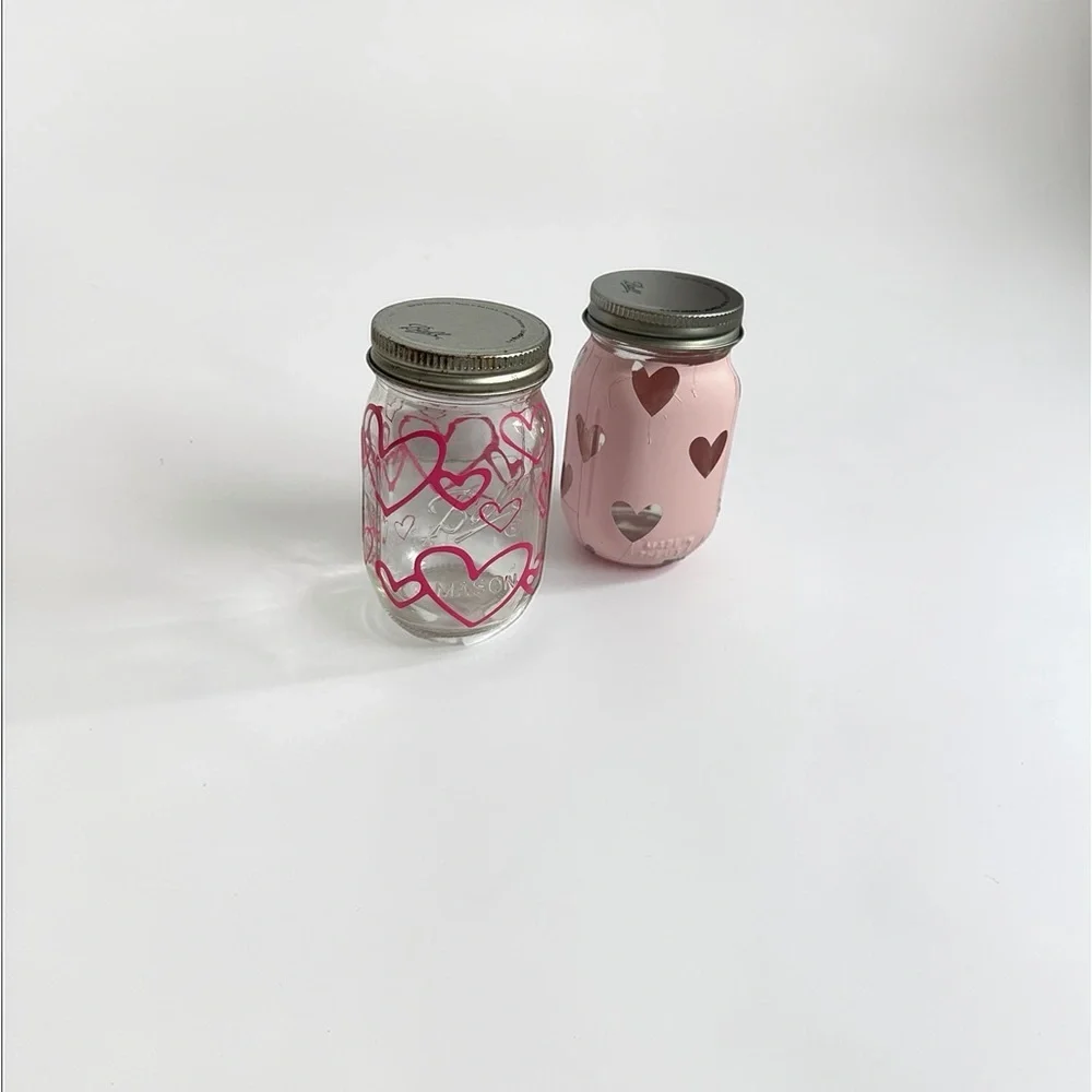 2 Mason Jars With Heart designs